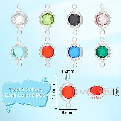 Unicraftale 48Pcs 8 Colors Electroplated Natural Quartz Stainless Steel Faceted Flower Connector Charms STAS-UN0056-91-1