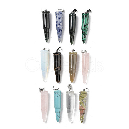 Natural & Synthetic Mixed Gemstone Pointed Pendants G-P520-07P-1