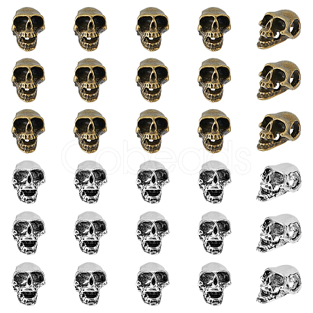 SUPERFINDINGS 30Pcs 2 Colors Zinc Alloy Skull European Beads FIND-FH0008-77-1