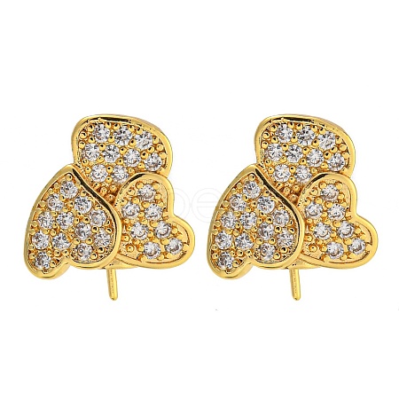 Rack Plating Brass Micro Pave Clear Cubic Zirconia Studs Earrings Finding KK-T072-12G-1