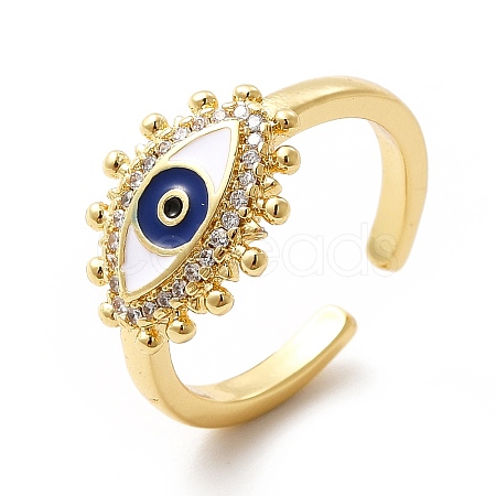 Enamel Evil Eye Open Cuff Ring with Cubic Zirconia KK-H439-30G-1