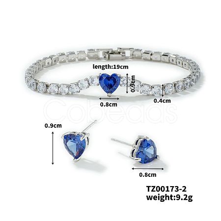 Elegant Fashion Heart Brass Micro Pave Cubic Zirconia Earrings & Bracelet Set for Women. TN3618-1