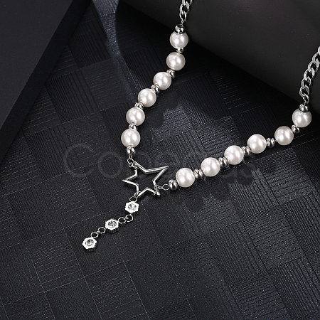 Star Pendant Necklace with Imitation Pearl TK4545-1