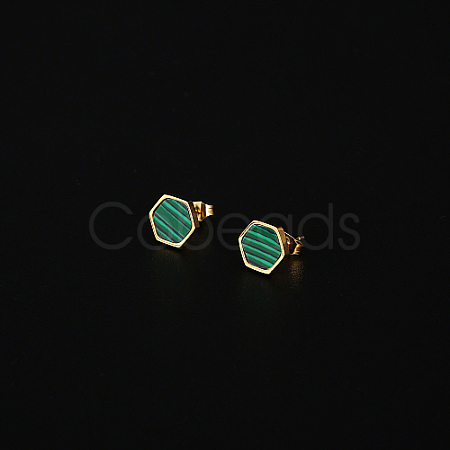 Natural Malachite Hexagon Stud Earrings HM7952-1