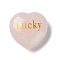 Natural Rose Quartz Display Decoration, Heart with Word Lucky, 30x30x13mm