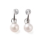 925 Sterling Silver Studs Earring, with Natural Pearl, Platinum, 24.5x8.5mm