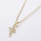 304 Stainless Steel Chain Necklaces, with Brass Micro Pave Cubic Zirconia Pendants, Cross, Golden, 17.71 inch(45cm), Pendant: 17x10x1.5mm