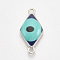 Alloy Enamel Links connectors, Rhombus with Evil Eye, Platinum, Sky Blue, 24x12x4mm, Hole: 1.5mm