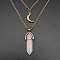 Natural Rose Quartz Cone Pendant Double Layer Necklace, with Moon Charms, 19.69 inch(50cm)