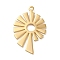 Brass Pendant, Real 18K Gold Plated, Sun, 25x16x0.6mm, Hole: 1.2mm