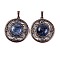 Natural Sodalite Pendants, Rack Plating Brass Hollow Flat Round Charms, Cadmium Free & Lead Free, Red Copper, 36.5x33x9.5mm, Hole: 7.5x5mm