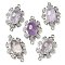 Natural Amethyst Faceted Oval Connector Charms, Rack Plating Brass Micro Pave Clear Cubic Zirconia Flower Links, Platinum, 25.5x16x7mm, Hole: 1.2mm