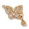 Brass Micro Pave Clear Cubic Zirconia Fold Over Clasps, Butterfly, Clear, 35x22.5x6mm