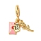 Rack Plating Brass Pink Enamel European Dangle Charms, Heart Envelope & Rose Large Hole Pendants, Cadmium Free & Lead Free, Long-Lasting Plated, Real 18K Gold Plated, 25mm, Hole: 4.5mm