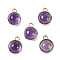 Natural Amethyst Pendants, with GoldenTone Rack Plating Brass, Flat Round, 9.8x7.5x4.3mm, Hole: 1.2mm