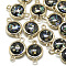 Resin Links connectors, with Golden Tone Brass Findings, Flat Round, Black, 19x12.5x5.5mm, Hole: 1.5mm