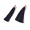 Polyester Tassel Big Pendant Decorations, with Alloy Finding, Golden, Black, 58~65x7~25mm, Hole: 1.5mm