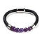 Natural Amethyst Round Bead Braided Leather Cord Bracelets for Men Women, with Ion Plating(IP) 304 Stainless Steel Magnetic Clasps, 8-1/4 inch(21cm)