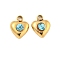 304 Stainless Steel Pendants, with Rhinestone, Heart Charms, Real 14K Gold Plated, Aquamarine, 7x6x2.5mm, Hole: 1.2mm