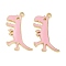 Rack Plating Alloy Enamel Pendants, Golden, Dinosaur Charm, Pink, 29.5x22x2mm, Hole: 2mm