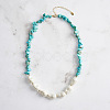 Natural Turquoise Chip & Nuggets Shell Pearl Beaded Necklaces NJEW-L125-007G-2