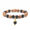 Natural Tourmaline & Wood Round Beads Stretch Bracelets Set BJEW-JB07165-03-6