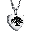 Tree of Life Pattern Heart Ash Urn Titanium Steel Pendant Neckalce BOTT-PW0013-03-5