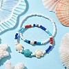 Summer Beach Turtle Synthetic Turquoise & Pearl Bracelet Sets BJEW-JB10347-02-2