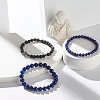 Natural Lapis Lazuli(Dyed) & Lava Rock Round Beads Stretch Bracelets Set BJEW-JB06982-03-6