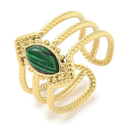 Ion Plating(IP) 304 Stainless Steel Synthetic Malachite Cuff Rings G-Z056-03G-01-1