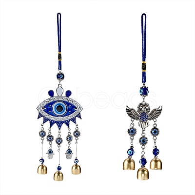 2Pcs 2 Style Car Hanging Alloy Glass Rhinestone Wind Chime HJEW-SZ0001-14-1