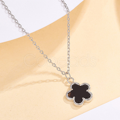 S925 Silver Black Agate Flower Pendant Necklaces FY9734-1-1