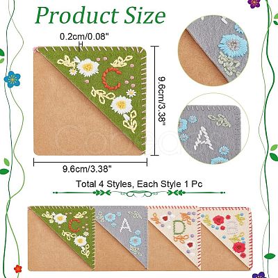 Olycraft 4Pcs 4 Style Felt & Kraft Paper Embroidery Corner Bookmarks FIND-OC0002-34-1