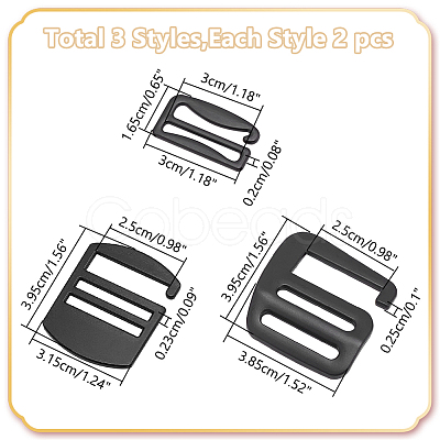 WADORN 6Pcs 3 Style Zinc Alloy Adjustable Buckles FIND-WR0010-85-1