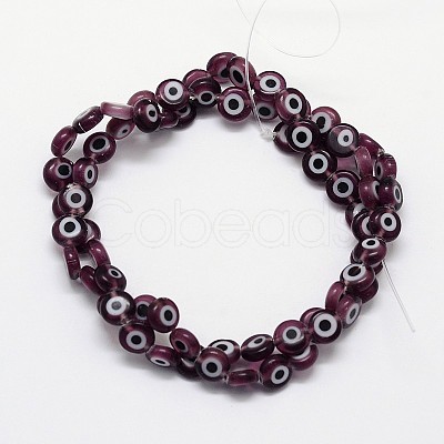 Handmade Evil Eye Lampwork Flat Round Bead Strands LAMP-L058-12mm-03-1