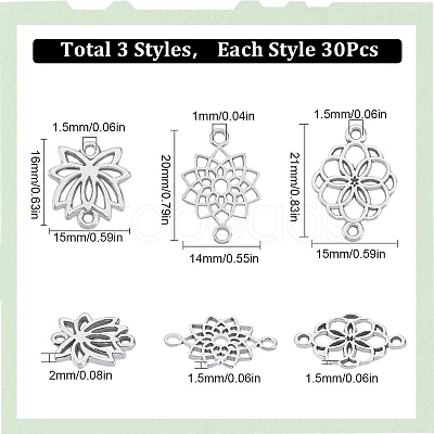 SUNNYCLUE 90Pcs 3 Styles Tibetan Style Alloy Connector Charms FIND-SC0007-88-1