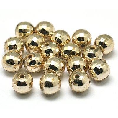 Faceted Round Plated Acrylic Beads PACR-L001-6mm-G-1