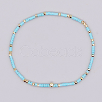 Bohemian Style Rainbow Glass & Brass Beaded Handmade Fashion Women's Bracelet QD2599-13-1