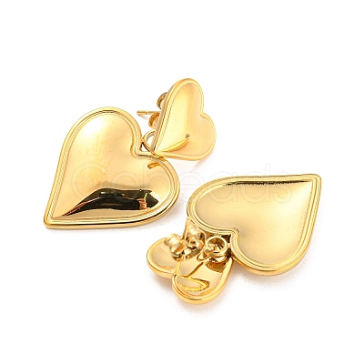 304 Stainless Steel Double Heart Dangle Stud Earrings for Women EJEW-D076-01B-G-1