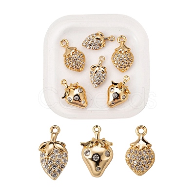 6Pcs Brass Micro Pave Clear Cubic Zirconia Charms KK-LS0001-41-1