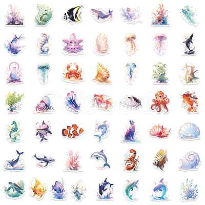 Sea Animal PVC Self Adhesive Stickers STIC-PW0017-12-1