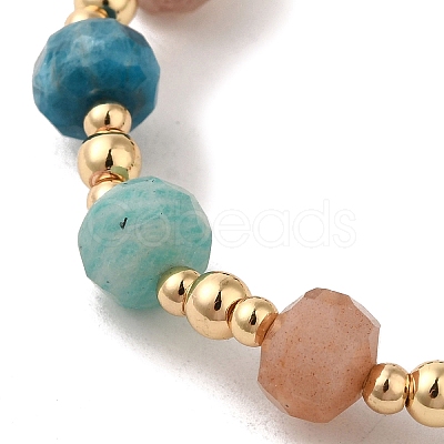 Faceted Rondelle Natural Fuchsite & Sunstone & Lapis Lazuli & Strawberry & Amazonite & Apatite & Rose Quartz Bead Stretch Bracelets BJEW-P318-02G-02-1