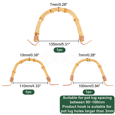 PandaHall Elite 3Pcs 3 Style U-shape Bamboo Teapot Handle FIND-PH0005-87-1