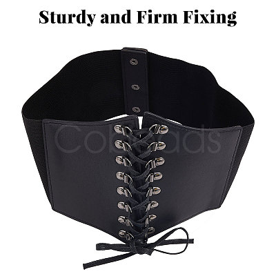 PU Leather Wide Elastic Corset Belts with Alloy Findings AJEW-WH0518-51-1