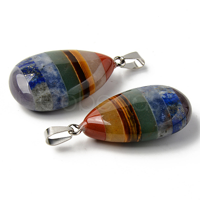 Chakra Style Assembled Natural Amethyst & Lapis Lazuli & Sodalite & Green Aventurine & Tiger Eye & Topaz Jade & Red Jasper Pendants X-G-R478-16-1