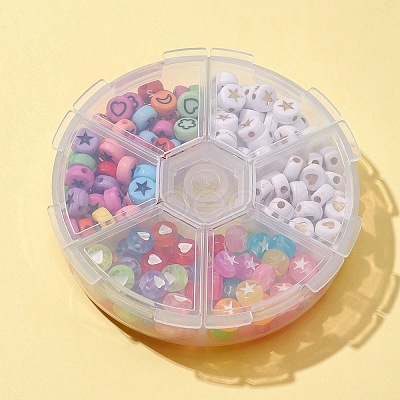 210Pcs 6 Style Opaque & Transparent & Plating Acrylic Beads OACR-FS0001-09-1