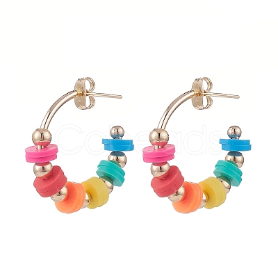 Polymer Clay Beaded C-shape Stud Earrings EJEW-TA00073-1