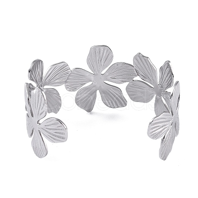 Non-Tarnish Flower 304 Stainless Steel Open Cuff Bangles for Women BJEW-M313-05P-1