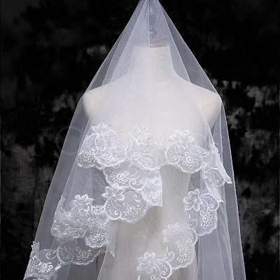 Mesh Tulle Lace Flower Bridal Veils HULI-PW0002-021-1