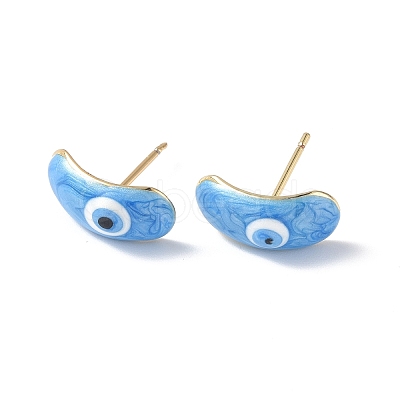 Enamel Curved Oval with Evil Eye Stud Earrings EJEW-G334-02G-04-1